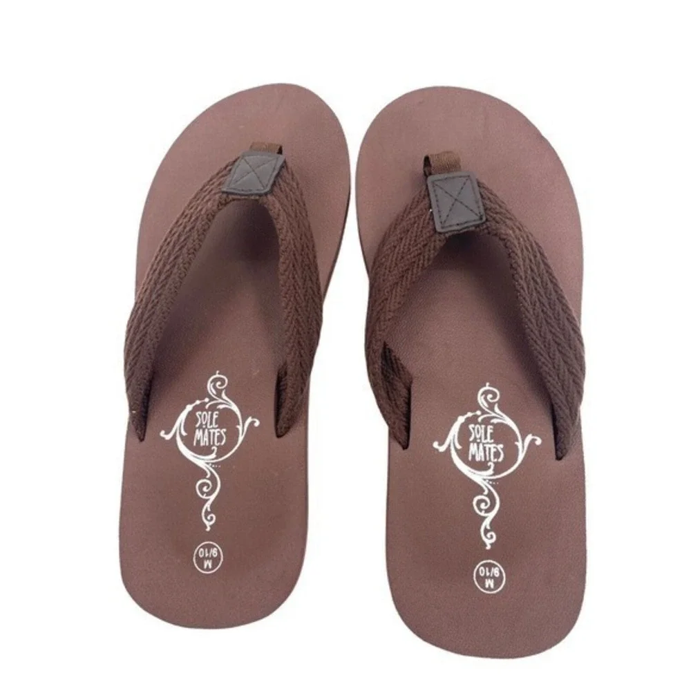 NEW Sole Mates Men’s Flip Flops Sandals NEW Brown Size‎ 9/10